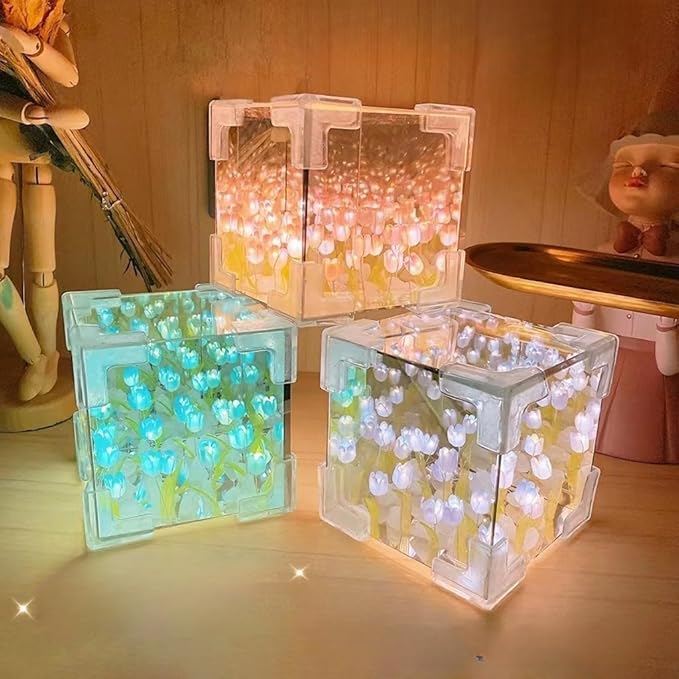 Lampara de luces led Tulipanes infinitos en forma de cubo