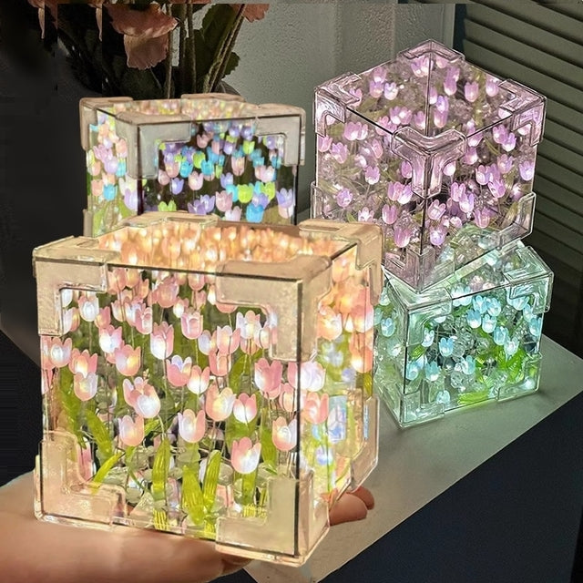 Lampara de luces led Tulipanes infinitos en forma de cubo