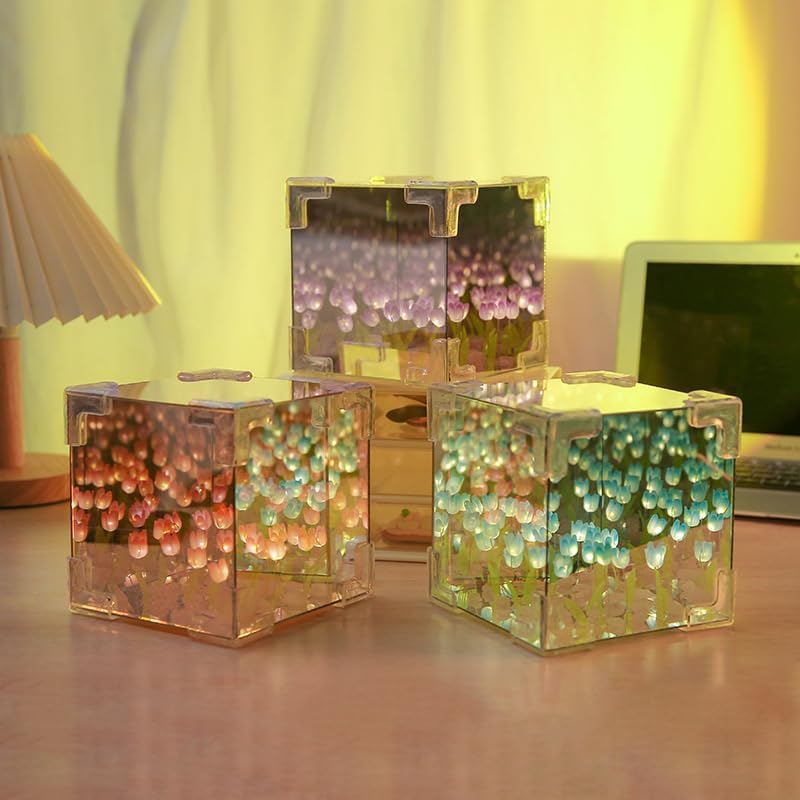 Lampara de luces led Tulipanes infinitos en forma de cubo